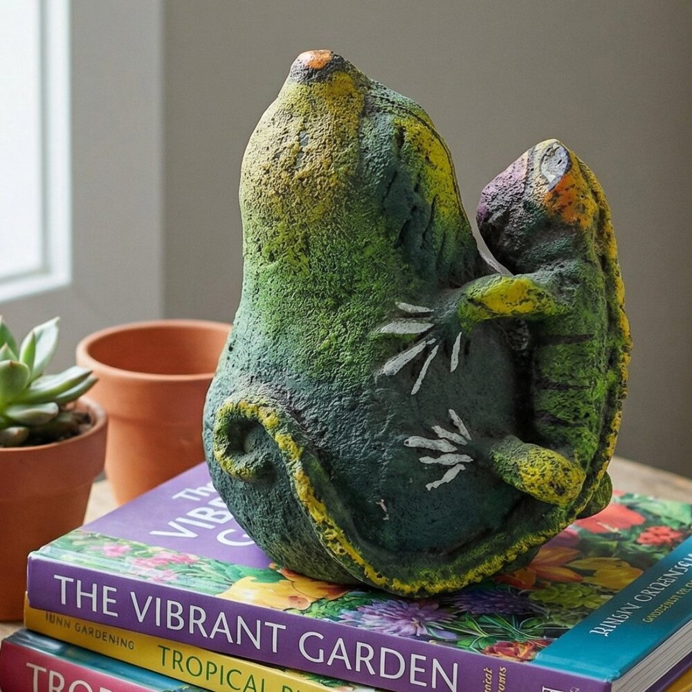 Vintage Folk Art Iguana Figurine | Hand Painted Whimsical Shelf Decor